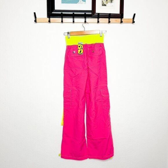 Zumba Electro Cargo Pants Lollipop Pink Neon Yellow Dance, Fitness, Rave Vibes M - Picture 3 of 5